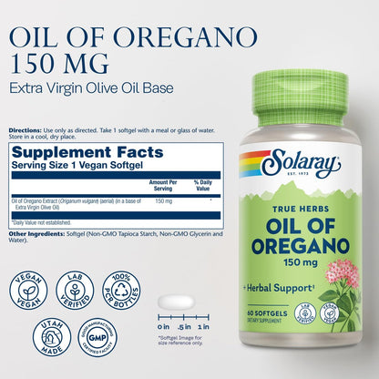 Solaray Oreganoöl Softgels – Hochreines Extrakt, 150 mg pro Kapsel, 60 vegane Softgels