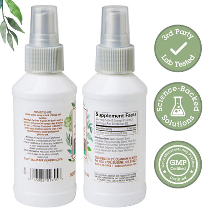 Quantum Health TheraZinc Halspray mit Zink – Immununterstützung & Linderung bei Halsschmerzen, flüssiges Zinkgluconat mit Holunder, Echinacea & Ulmenrinde, für Erwachsene & Kinder ab 12 Jahren, Pfefferminzgeschmack – 118 ml