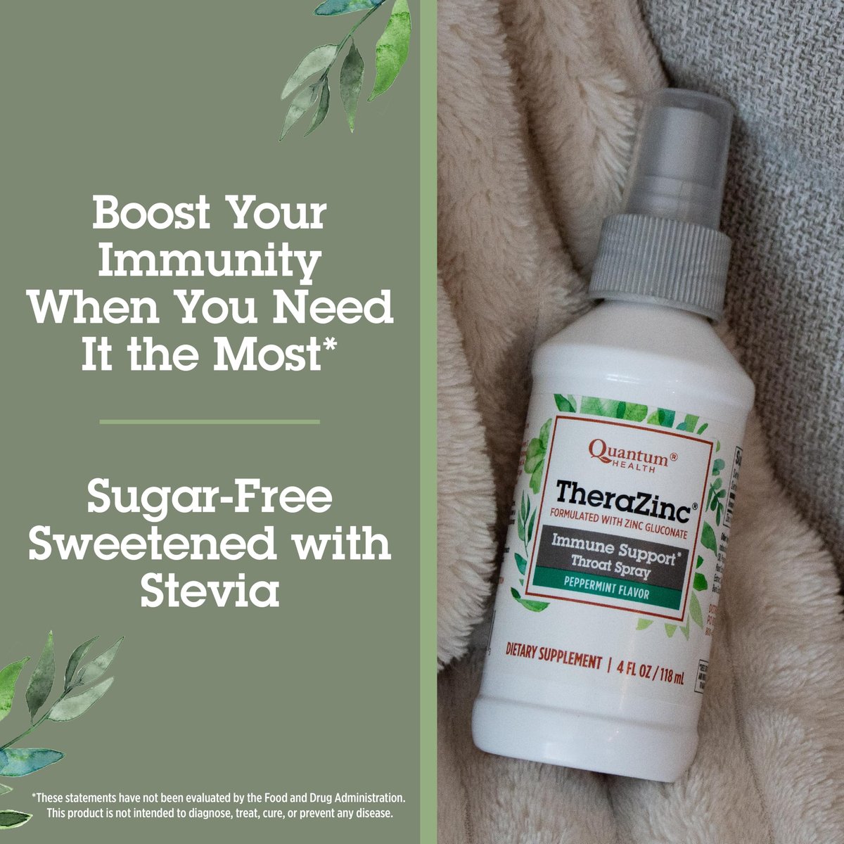 Quantum Health TheraZinc Halspray mit Zink – Immununterstützung & Linderung bei Halsschmerzen, flüssiges Zinkgluconat mit Holunder, Echinacea & Ulmenrinde, für Erwachsene & Kinder ab 12 Jahren, Pfefferminzgeschmack – 118 ml