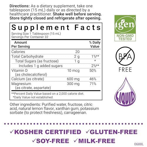 Bluebonnet Nutrition Flüssiges Calciumcitrat Magnesiumcitrat mit Vitamin D3 – 473 ml Zitronengeschmack, glutenfrei, sojafrei, milchfrei, koscher, 32 Portionen