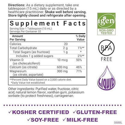 Bluebonnet Nutrition Flüssiges Calciumcitrat Magnesiumcitrat mit Vitamin D3 – 473 ml Zitronengeschmack, glutenfrei, sojafrei, milchfrei, koscher, 32 Portionen