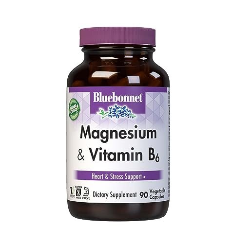 Bluebonnet Nutrition Magnesium & B6 – 400 mg Magnesiumoxid & Aspartat mit Vitamin B6 25 mg – Herz- und Gehirn-Magnesium-Komplex für Frauen & Männer* – Nicht-GVO, vegan, glutenfrei – 90 pflanzliche Kapseln