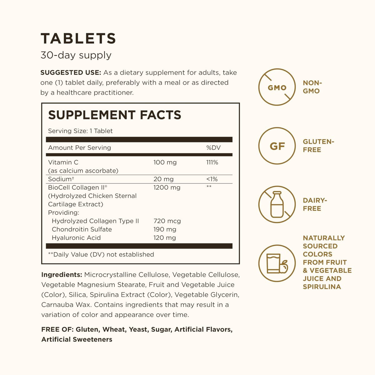 Solgar Collagen Hyaluronic Acid Complex, 30 Tabletten - Hydrolysiertes Kollagen Typ 2 - Reduziert feine Linien & Falten - Steigert Hautkollagen & Elastizität - Non-GMO, Gluten- & Laktosefrei - 30 Portionen