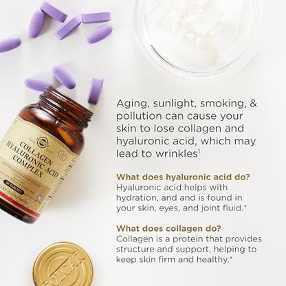 Solgar Collagen Hyaluronic Acid Complex, 30 Tabletten - Hydrolysiertes Kollagen Typ 2 - Reduziert feine Linien & Falten - Steigert Hautkollagen & Elastizität - Non-GMO, Gluten- & Laktosefrei - 30 Portionen
