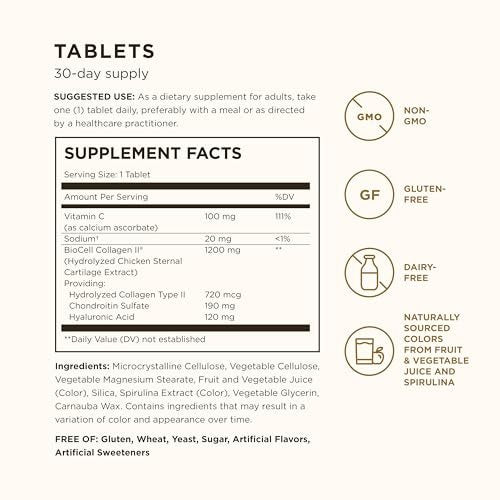 Solgar Collagen Hyaluronic Acid Complex, 30 Tabletten - Hydrolysiertes Kollagen Typ 2 - Reduziert feine Linien & Falten - Steigert Hautkollagen & Elastizität - Non-GMO, Gluten- & Laktosefrei - 30 Portionen