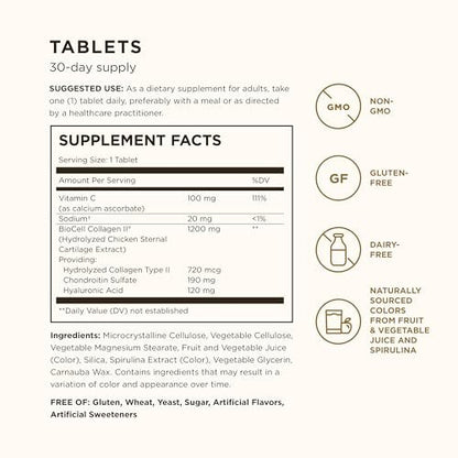 Solgar Collagen Hyaluronic Acid Complex, 30 Tabletten - Hydrolysiertes Kollagen Typ 2 - Reduziert feine Linien & Falten - Steigert Hautkollagen & Elastizität - Non-GMO, Gluten- & Laktosefrei - 30 Portionen