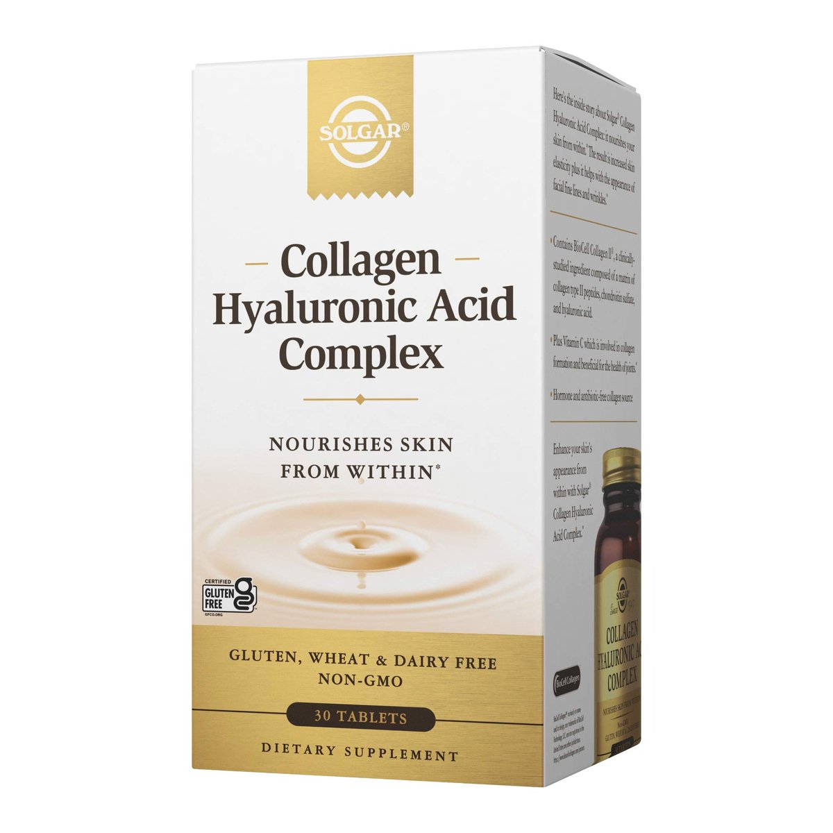 Solgar Collagen Hyaluronic Acid Complex, 30 Tabletten - Hydrolysiertes Kollagen Typ 2 - Reduziert feine Linien & Falten - Steigert Hautkollagen & Elastizität - Non-GMO, Gluten- & Laktosefrei - 30 Portionen