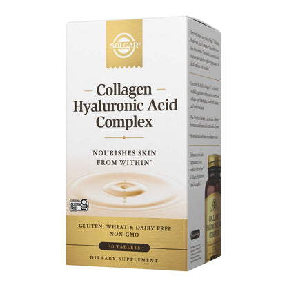 Solgar Collagen Hyaluronic Acid Complex, 30 Tabletten - Hydrolysiertes Kollagen Typ 2 - Reduziert feine Linien & Falten - Steigert Hautkollagen & Elastizität - Non-GMO, Gluten- & Laktosefrei - 30 Portionen
