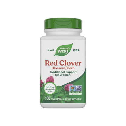 Nature's Way Rotklee Blütenkraut – Traditionelle Unterstützung für die Frauengesundheit*, 800 mg pro 2-Kapsel-Portion, Non-GMO Project Verified, 100 vegane Kapseln