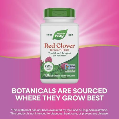 Nature's Way Rotklee Blütenkraut – Traditionelle Unterstützung für die Frauengesundheit*, 800 mg pro 2-Kapsel-Portion, Non-GMO Project Verified, 100 vegane Kapseln