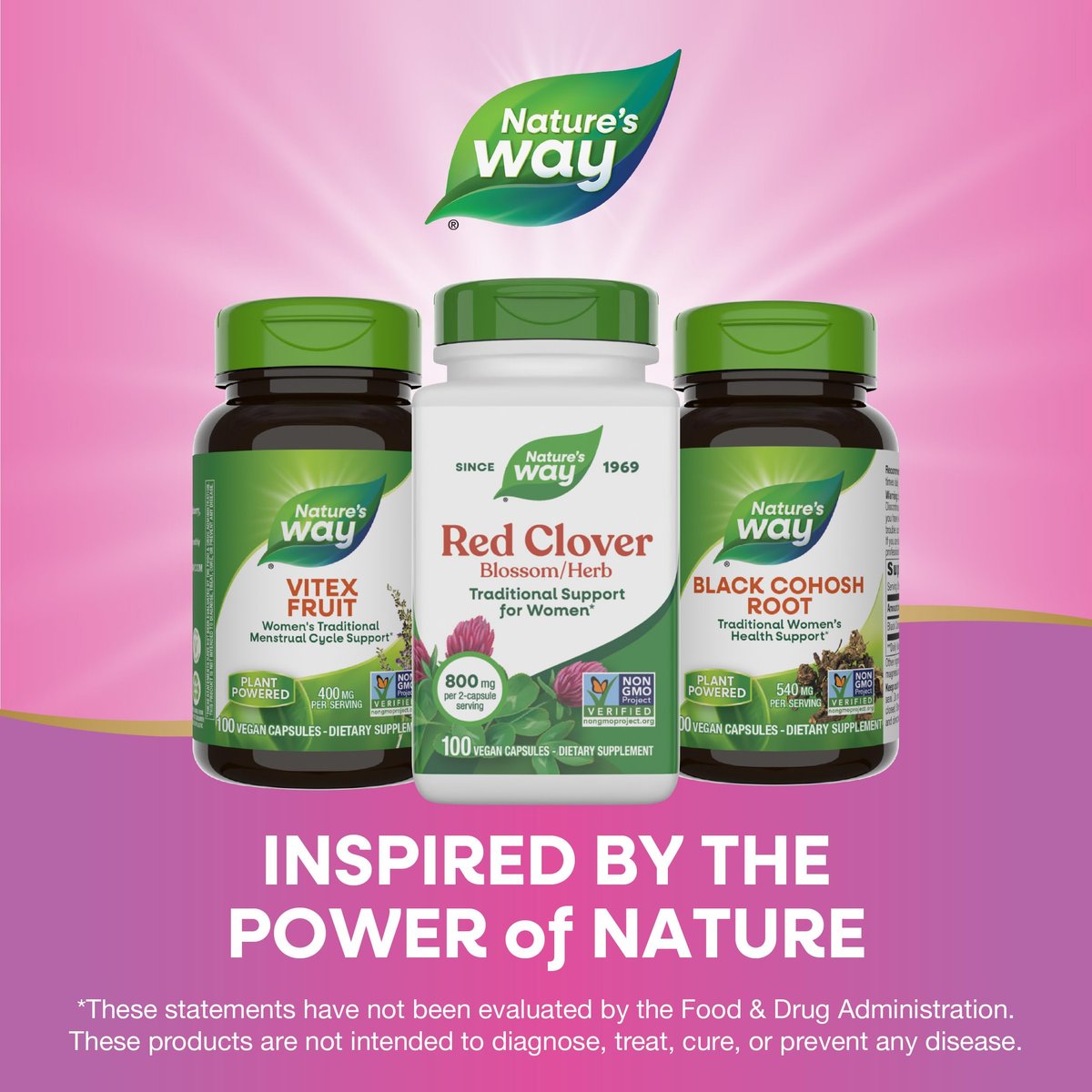 Nature's Way Rotklee Blütenkraut – Traditionelle Unterstützung für die Frauengesundheit*, 800 mg pro 2-Kapsel-Portion, Non-GMO Project Verified, 100 vegane Kapseln