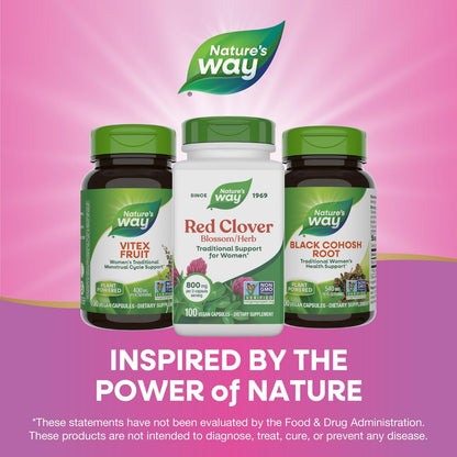 Nature's Way Rotklee Blütenkraut – Traditionelle Unterstützung für die Frauengesundheit*, 800 mg pro 2-Kapsel-Portion, Non-GMO Project Verified, 100 vegane Kapseln