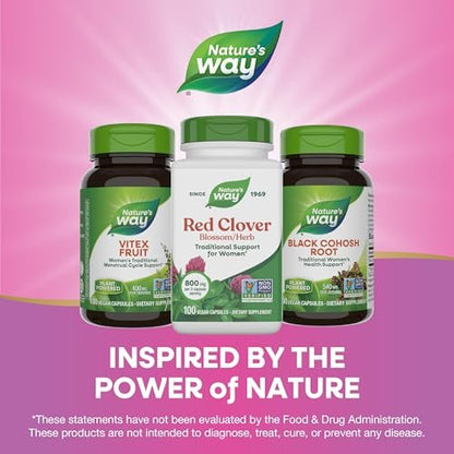 Nature's Way Rotklee Blütenkraut – Traditionelle Unterstützung für die Frauengesundheit*, 800 mg pro 2-Kapsel-Portion, Non-GMO Project Verified, 100 vegane Kapseln