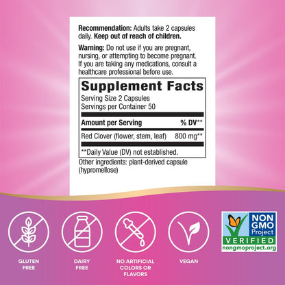 Nature's Way Rotklee Blütenkraut – Traditionelle Unterstützung für die Frauengesundheit*, 800 mg pro 2-Kapsel-Portion, Non-GMO Project Verified, 100 vegane Kapseln