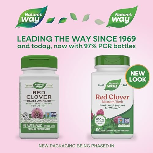 Nature's Way Rotklee Blütenkraut – Traditionelle Unterstützung für die Frauengesundheit*, 800 mg pro 2-Kapsel-Portion, Non-GMO Project Verified, 100 vegane Kapseln