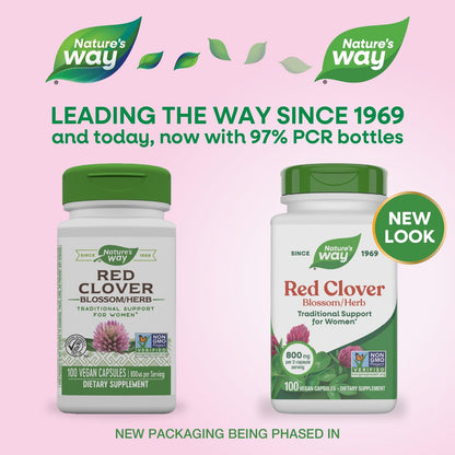 Nature's Way Rotklee Blütenkraut – Traditionelle Unterstützung für die Frauengesundheit*, 800 mg pro 2-Kapsel-Portion, Non-GMO Project Verified, 100 vegane Kapseln