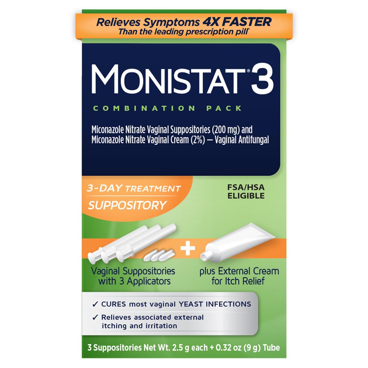 Monistat 3-Tage Vaginalcreme & Zäpfchen gegen Scheidenpilz, 3 Miconazol-Zäpfchen & äußerliche Juckreiz-Linderungscreme (9g Tube) Kombipackung