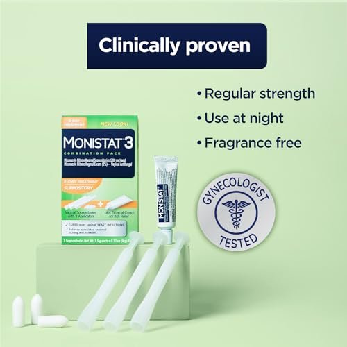 Monistat 3-Tage Vaginalcreme & Zäpfchen gegen Scheidenpilz, 3 Miconazol-Zäpfchen & äußerliche Juckreiz-Linderungscreme (9g Tube) Kombipackung