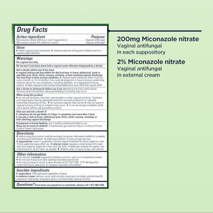 Monistat 3-Tage Vaginalcreme & Zäpfchen gegen Scheidenpilz, 3 Miconazol-Zäpfchen & äußerliche Juckreiz-Linderungscreme (9g Tube) Kombipackung