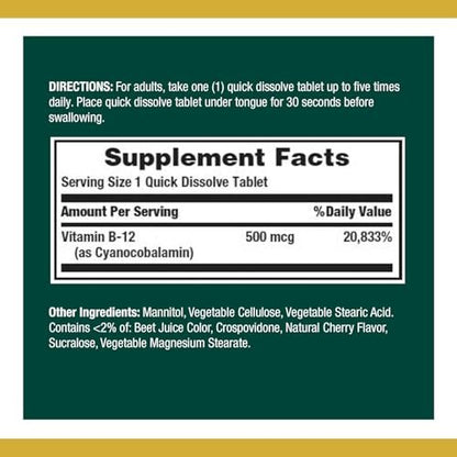 Nature's Bounty Vitamin B-12 500 mcg, 200 Kapseln (2er-Pack)