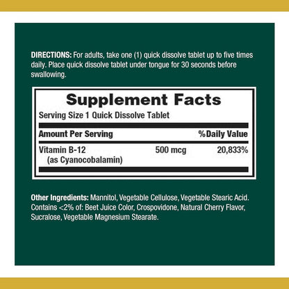 Nature's Bounty Vitamin B-12 500 mcg, 200 Kapseln (2er-Pack)