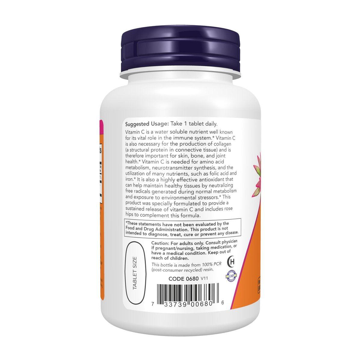 NOW Foods Vitamin C-1.000 mit Hagebutte, Zeitversetzte Freisetzung, Antioxidantien-Schutz, 100 Tabletten
