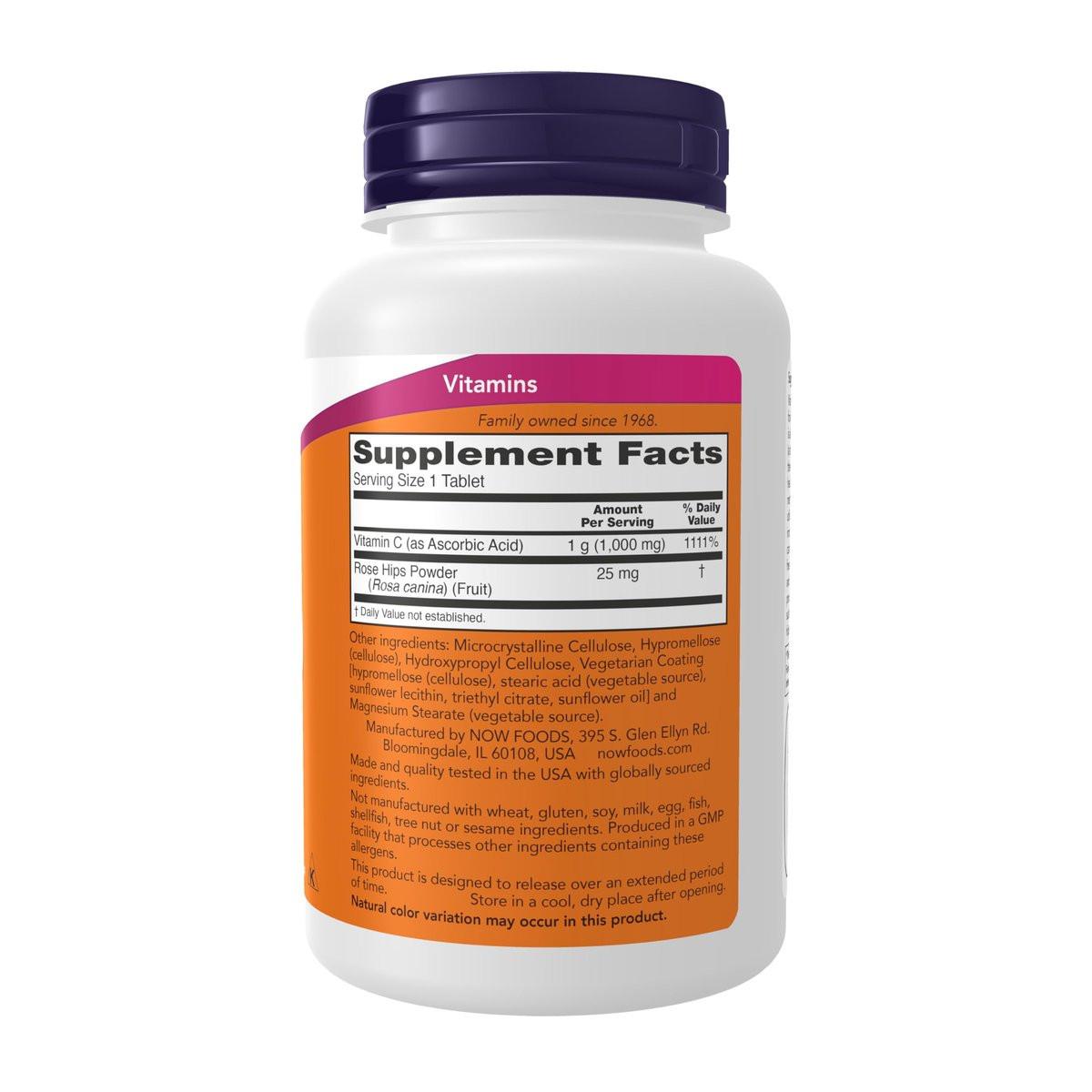 NOW Foods Vitamin C-1.000 mit Hagebutte, Zeitversetzte Freisetzung, Antioxidantien-Schutz, 100 Tabletten