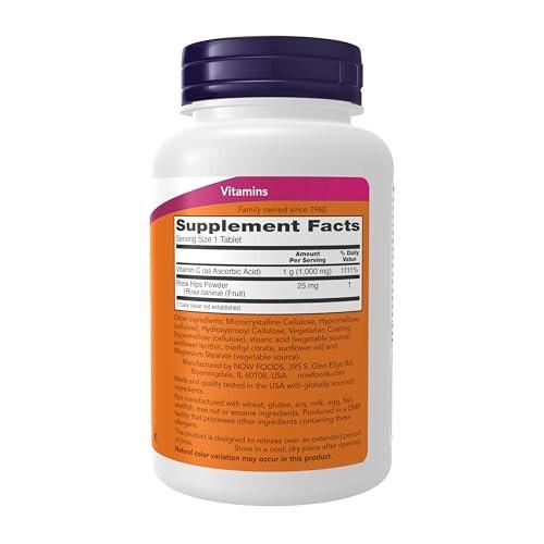 NOW Foods Vitamin C-1.000 mit Hagebutte, Zeitversetzte Freisetzung, Antioxidantien-Schutz, 100 Tabletten
