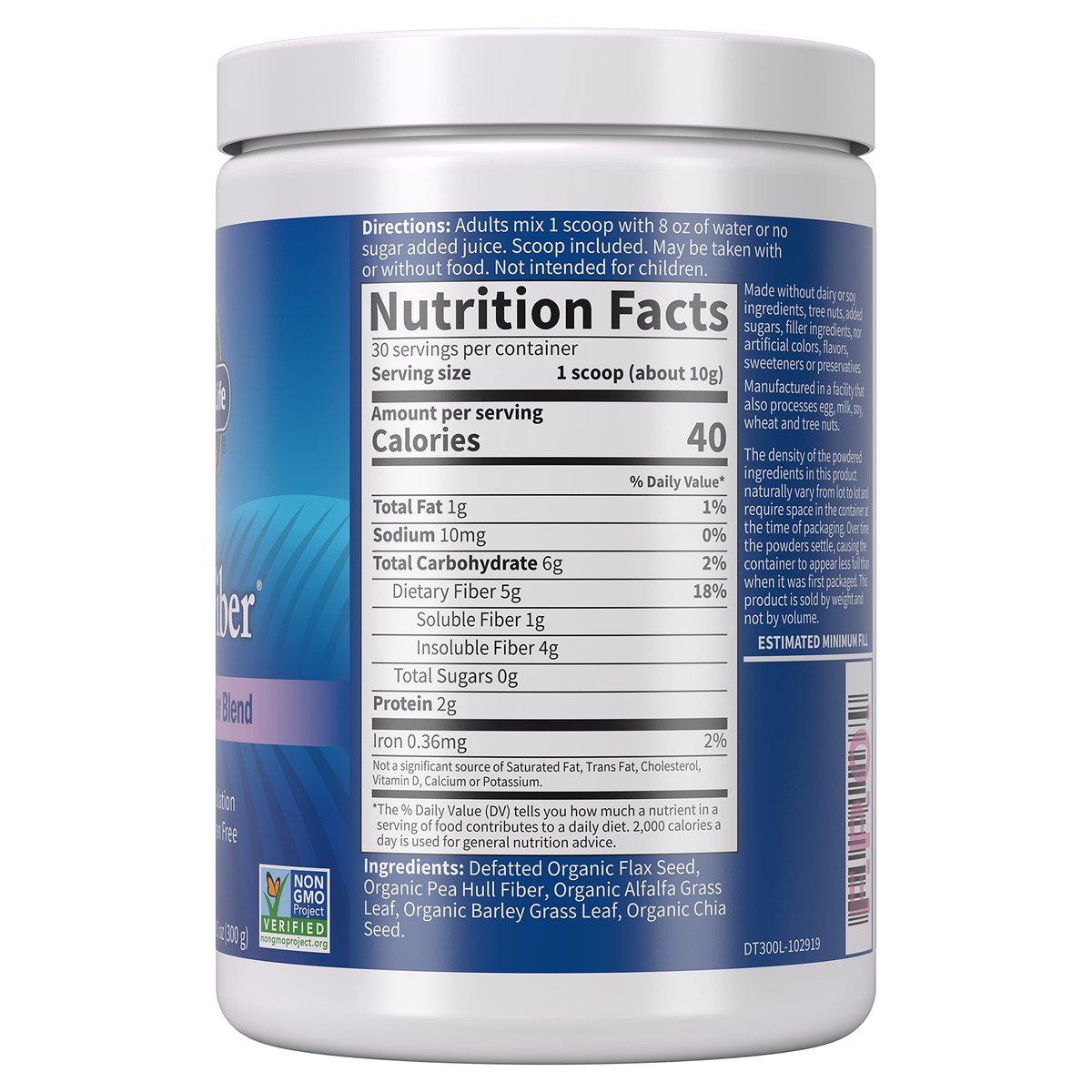 Garden of Life Bioaktive Faserpulver ungesüßt – Detox-Mischung mit Chia, Luzerne & Gerste für pflanzliche Reinigung & Darmgesundheit – Nicht-GVO, glutenfrei, psylliumfrei, vegan, 30 Portionen