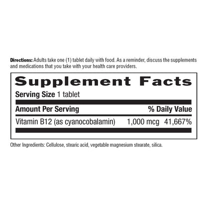Country Life Vitamin B12 1000 mcg – Vegane Tabletten für Gehirnfunktion, Nervengesundheit & Blutbildung – Glutenfrei, 60 Tabletten