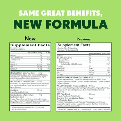 Amazing Grass Super Greens Kapseln – Superfood, Grünpulver-Kapseln mit Bio-Spirulina, Chlorella, Rote Bete, Verdauungsenzyme & Probiotika – 150 Kapseln (Verpackung kann variieren)