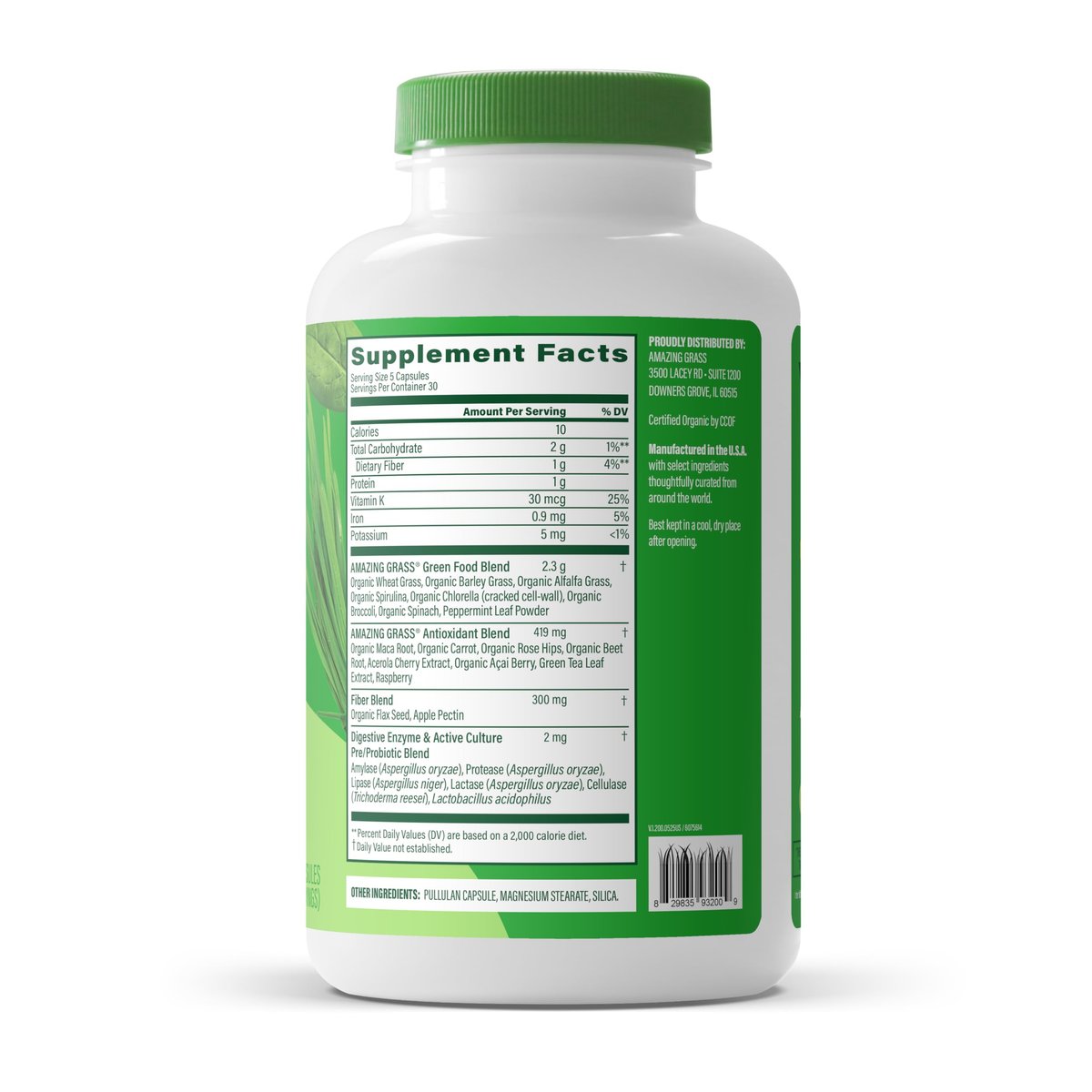 Amazing Grass Super Greens Kapseln – Superfood, Grünpulver-Kapseln mit Bio-Spirulina, Chlorella, Rote Bete, Verdauungsenzyme & Probiotika – 150 Kapseln (Verpackung kann variieren)