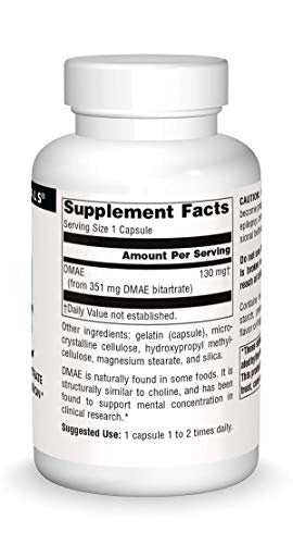 Source Naturals DMAE 351 mg - 100 Kapseln zur Unterstützung der mentalen Konzentration