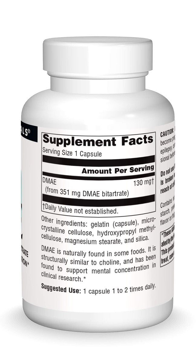 Source Naturals DMAE 351 mg - 100 Kapseln zur Unterstützung der mentalen Konzentration