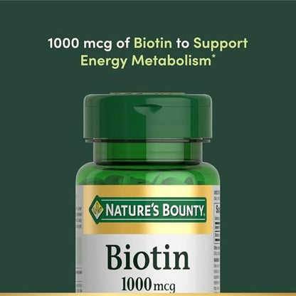 Nature's Bounty Biotin 1000 mcg – 100 Tabletten für gesundes Haar, Haut und Nägel sowie Energieunterstützung