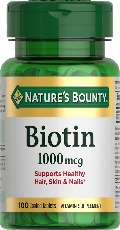 Nature's Bounty Biotin 1000 mcg – 100 Tabletten für gesundes Haar, Haut und Nägel sowie Energieunterstützung