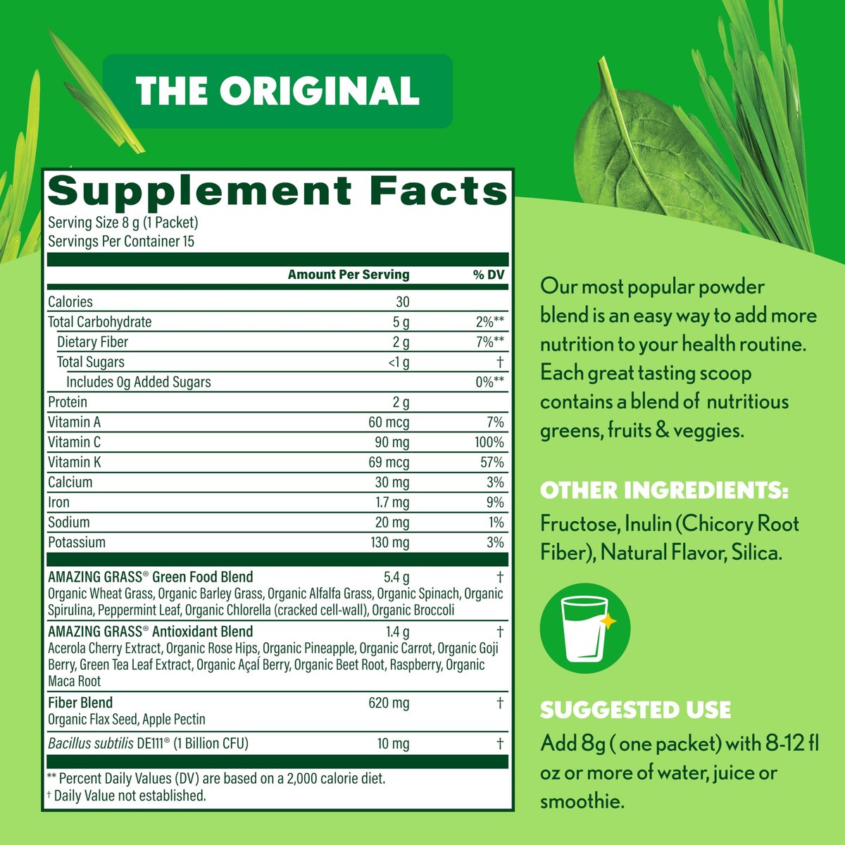 Amazing Grass Bio-Grünpulver Stick-Packs – Organisches Superfood-Pulver für die Verdauung, Probiotika, Spirulina, Rote Bete, Original, 15 Portionen, 4,2 Unzen