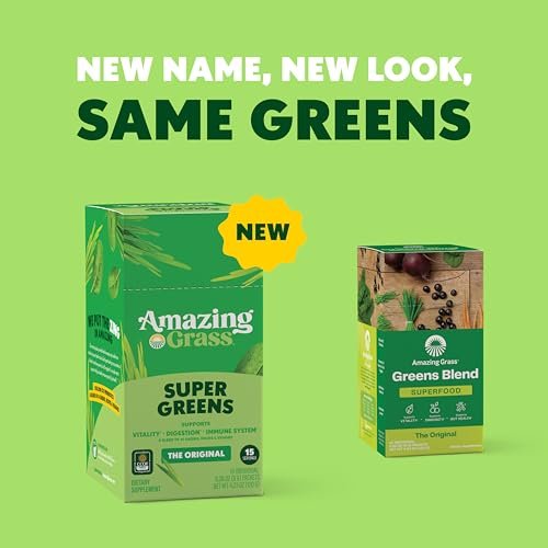 Amazing Grass Bio-Grünpulver Stick-Packs – Organisches Superfood-Pulver für die Verdauung, Probiotika, Spirulina, Rote Bete, Original, 15 Portionen, 4,2 Unzen