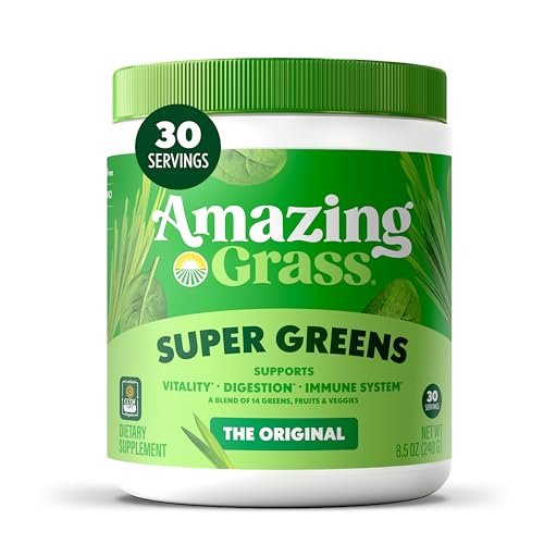 Amazing Grass Super Greens Pulver – Bio Grünpulver für Smoothies, Verdauung & Immunsystem, 30 Portionen (8,5 Unzen Original)