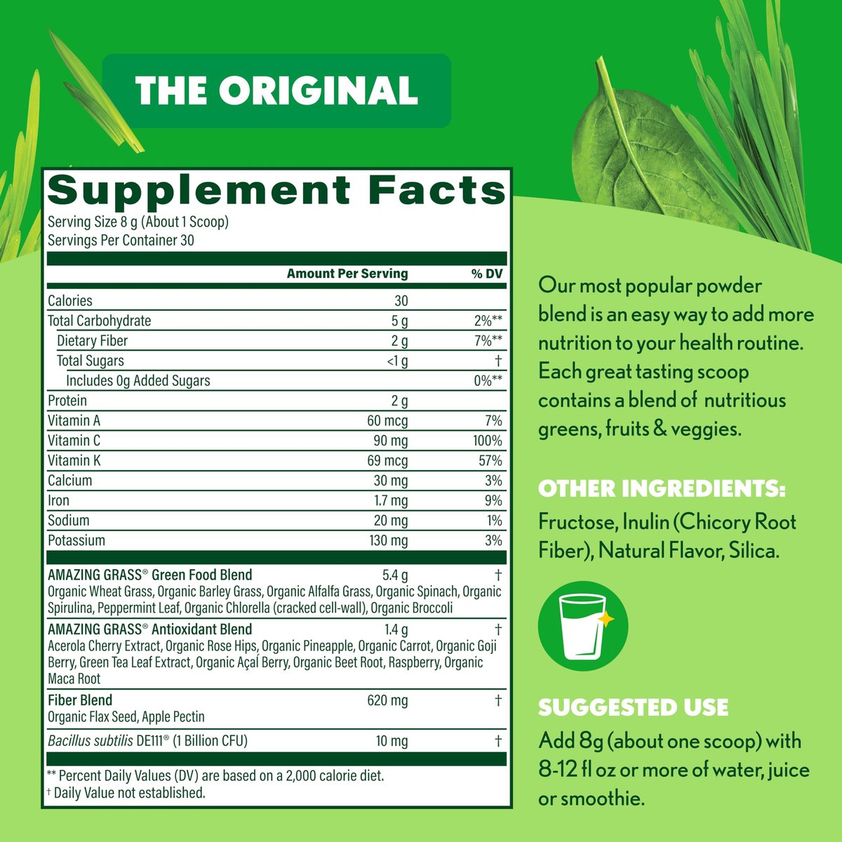 Amazing Grass Super Greens Pulver – Bio Grünpulver für Smoothies, Verdauung & Immunsystem, 30 Portionen (8,5 Unzen Original)