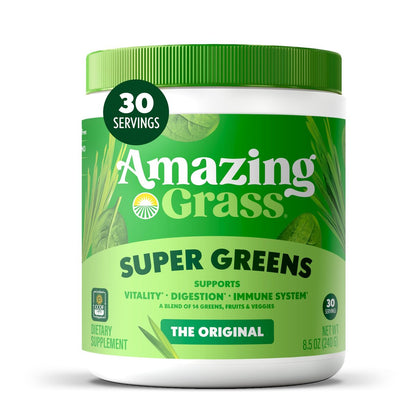 Amazing Grass Super Greens Pulver – Bio Grünpulver für Smoothies, Verdauung & Immunsystem, 30 Portionen (8,5 Unzen Original)