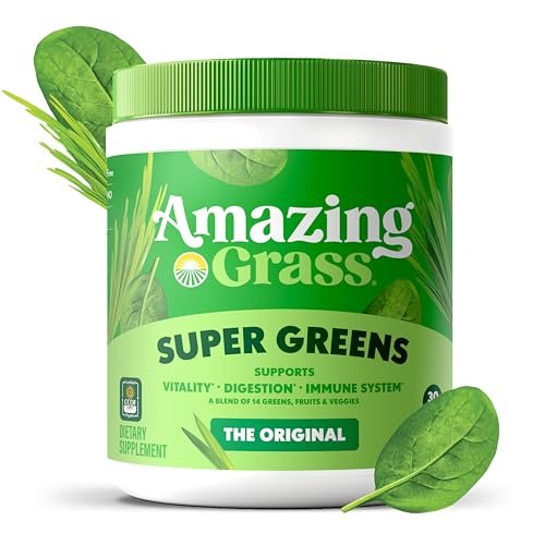 Amazing Grass Super Greens Pulver – Bio Grünpulver für Smoothies, Verdauung & Immunsystem, 30 Portionen (8,5 Unzen Original)
