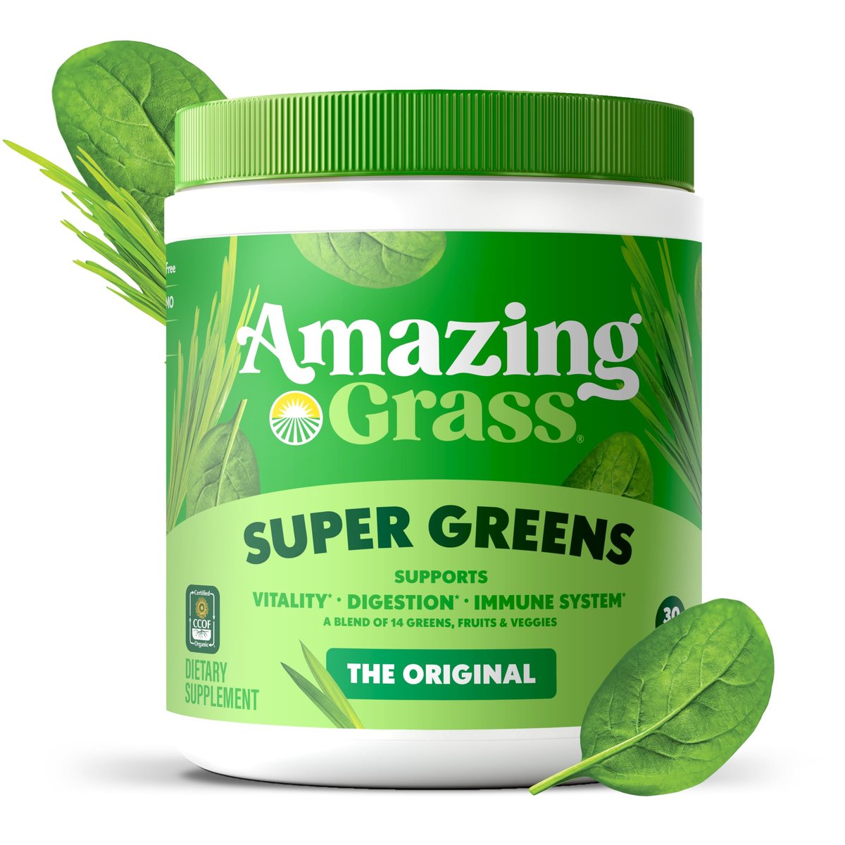 Amazing Grass Super Greens Pulver – Bio Grünpulver für Smoothies, Verdauung & Immunsystem, 30 Portionen (8,5 Unzen Original)