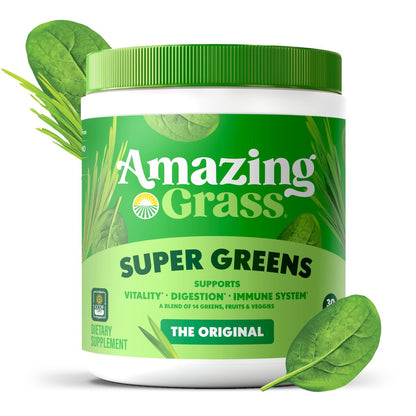 Amazing Grass Super Greens Pulver – Bio Grünpulver für Smoothies, Verdauung & Immunsystem, 30 Portionen (8,5 Unzen Original)