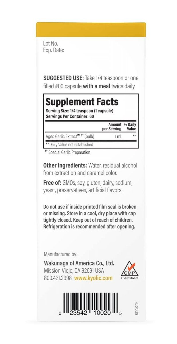 Kyolic Gealterter Knoblauch-Extrakt für die Herz-Kreislauf-Gesundheit*, Flüssig 60 ml