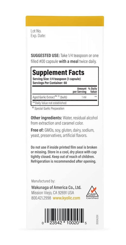 Kyolic Gealterter Knoblauch-Extrakt für die Herz-Kreislauf-Gesundheit*, Flüssig 60 ml