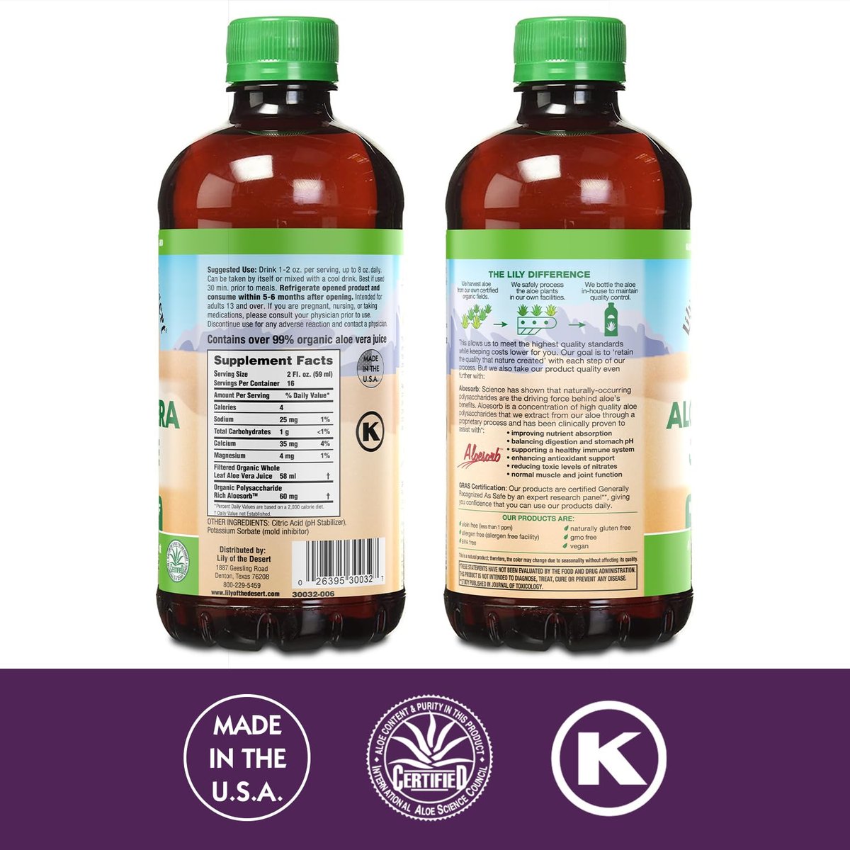 Lily of the Desert Aloe Vera Saft - Ganzes Blatt gefiltertes Aloe Vera Getränk, Nicht-GMO, mit natürlichen Verdauungsenzymen für Darmgesundheit, Magenberuhigung, Wohlbefinden, strahlende Haut, 946 ml mit Gelly-Beutel