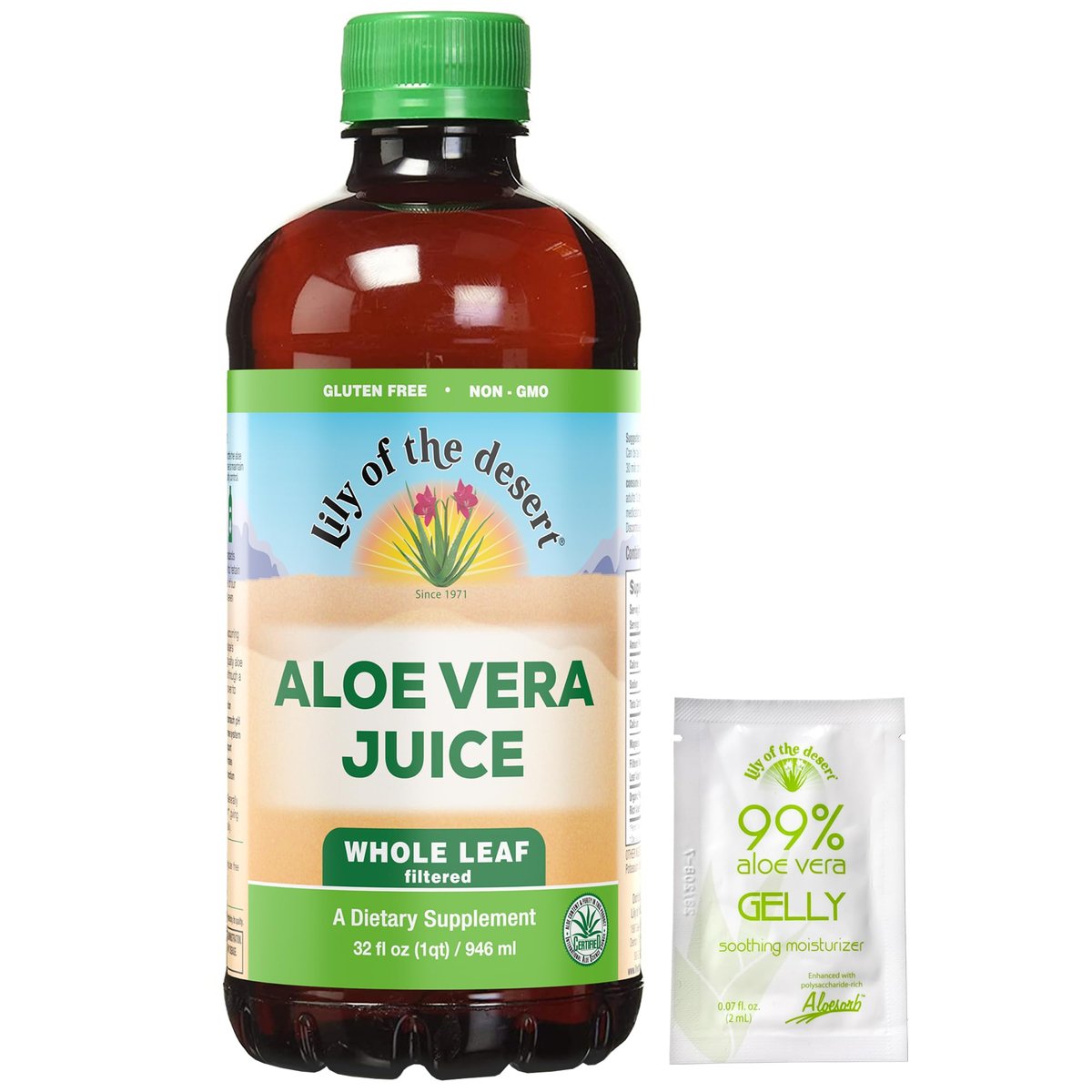 Lily of the Desert Aloe Vera Saft - Ganzes Blatt gefiltertes Aloe Vera Getränk, Nicht-GMO, mit natürlichen Verdauungsenzymen für Darmgesundheit, Magenberuhigung, Wohlbefinden, strahlende Haut, 946 ml mit Gelly-Beutel