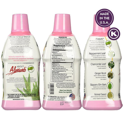 Lily of the Desert Magenformel, Bio Aloe Vera Saft mit Ulme, Kamille, Pfefferminze und Ingwer für die Darmgesundheit, Sodbrennen & saures Aufstoßen, 946 ml, inkl. Gelbeutel