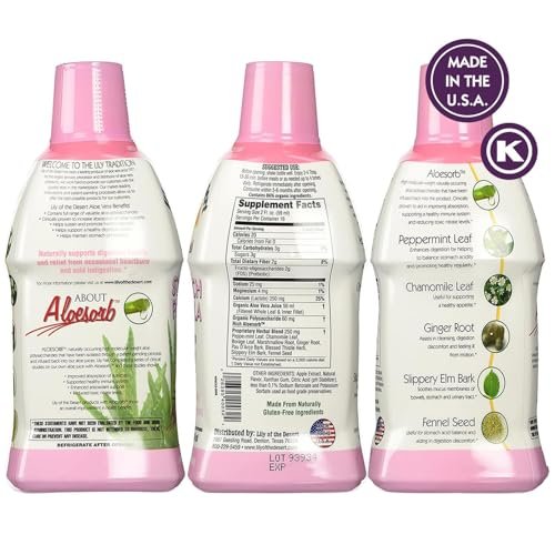 Lily of the Desert Magenformel, Bio Aloe Vera Saft mit Ulme, Kamille, Pfefferminze und Ingwer für die Darmgesundheit, Sodbrennen & saures Aufstoßen, 946 ml, inkl. Gelbeutel